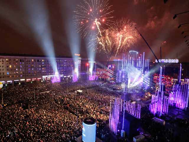 Fireworks light the sky above the Constitution Square in Poland Fireworks light the sky above the Constitution Square in Poland
