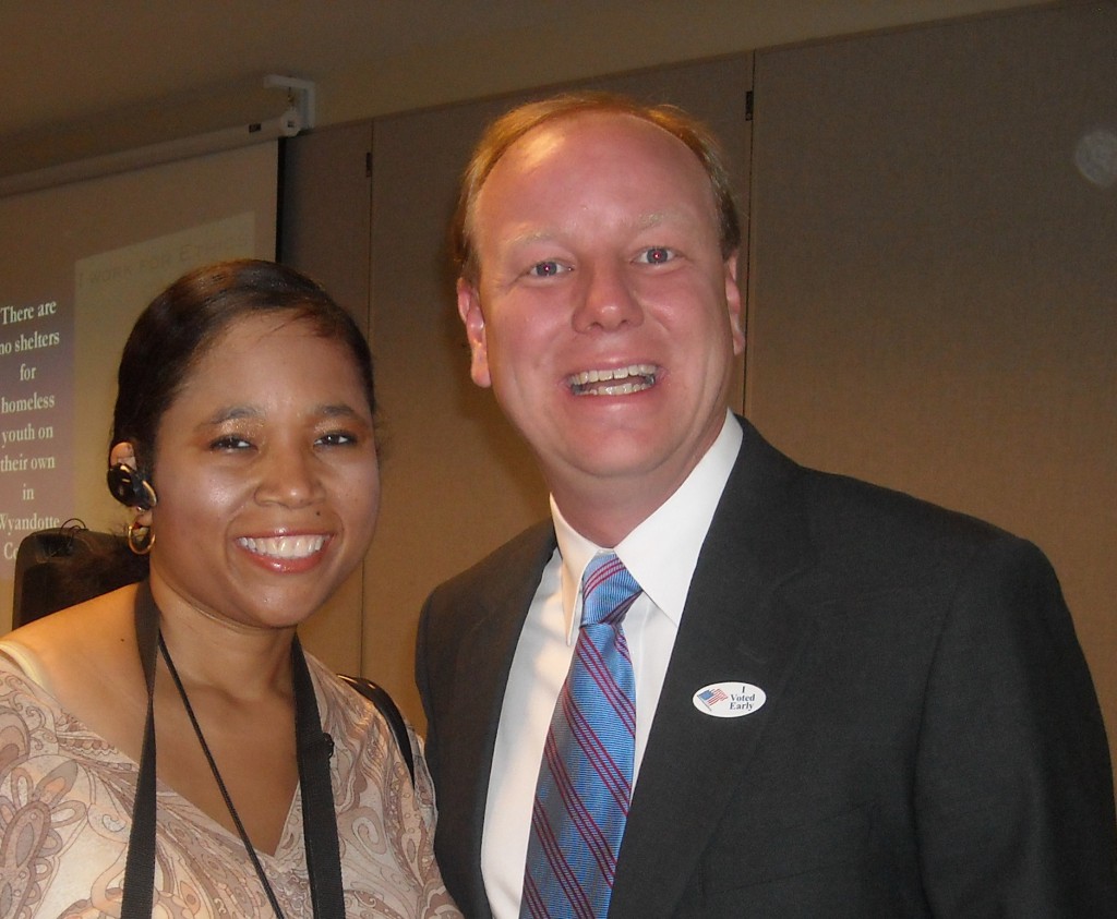 Mayor Joe Reardon discusses homelessness with Crystal Booker